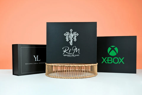 Image of 3 black printed gift boxes