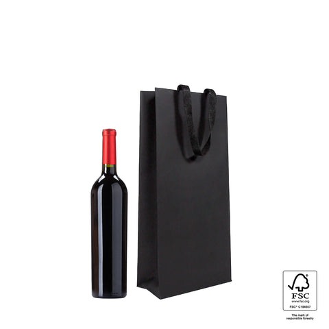 Image of Black paper bag with a red wine bottle on a white background