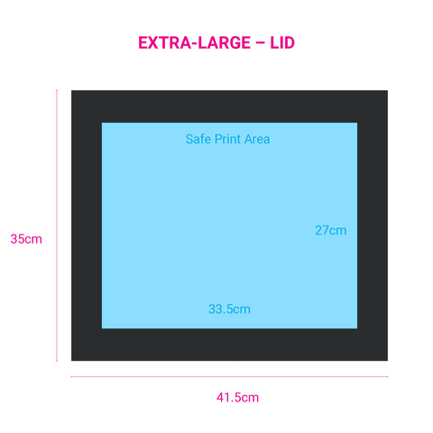 Image of safe print area for custom branded extra large black magnetic gift boxes.