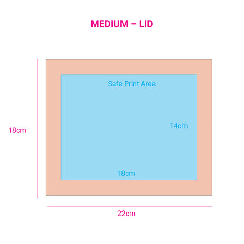 Image of diagram of the safe print area on medium peach gift boxes.