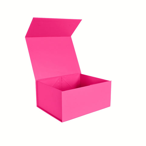 Image of Custom neon pink magnetic gift box medium size showing magnetic closure - Australian made packaging