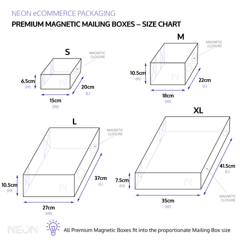 Image of Magnetic Gift Boxes Sizes Chart | NEON Packaging