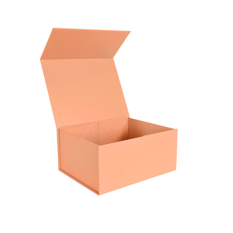 Image of Medium peach magnetic gift box opened showing interior space and magnetic closure