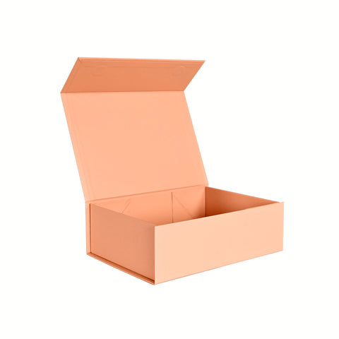 Image of Peach magnetic gift box open showing premium interior - Australian made packaging
