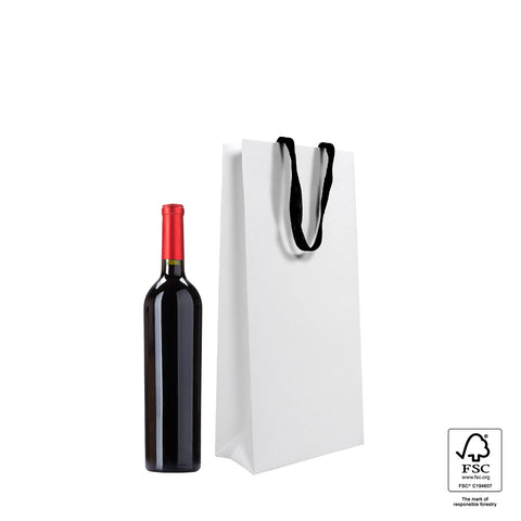 Image of White wine gift bag with a red wine bottle on a white background