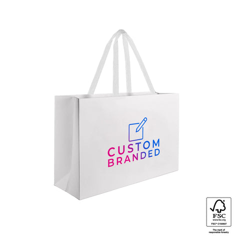 Image of Custom Printed Large White Premium Paper Bags - White Handles