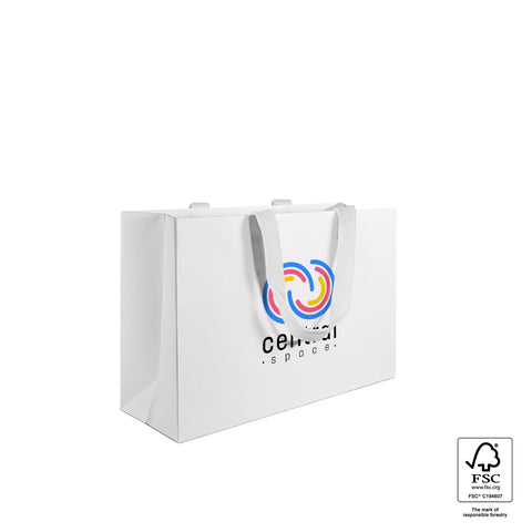 Image of Custom Printed Large White Premium Paper Bags - White Handles