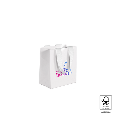 Image of Custom Printed Small White Premium Paper Bags - White Handles