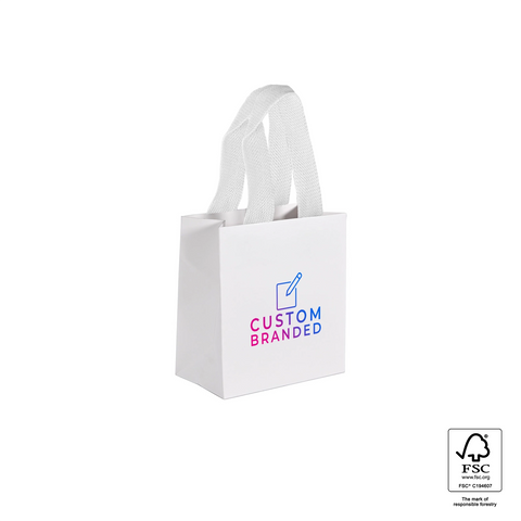 Image of Custom Printed Small White Premium Paper Bags - White Handles