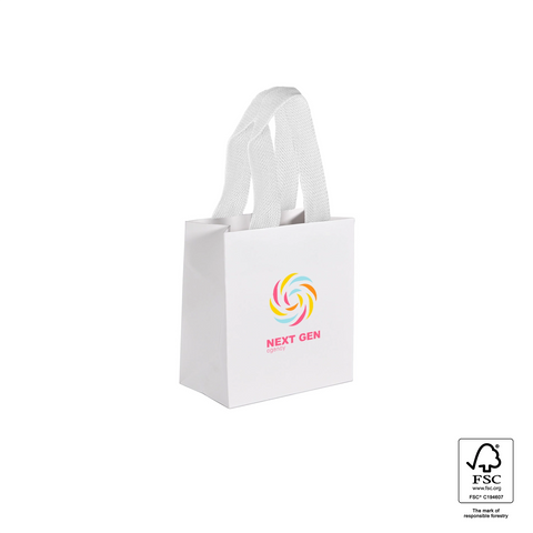 Image of Custom Printed Small White Premium Paper Bags - White Handles
