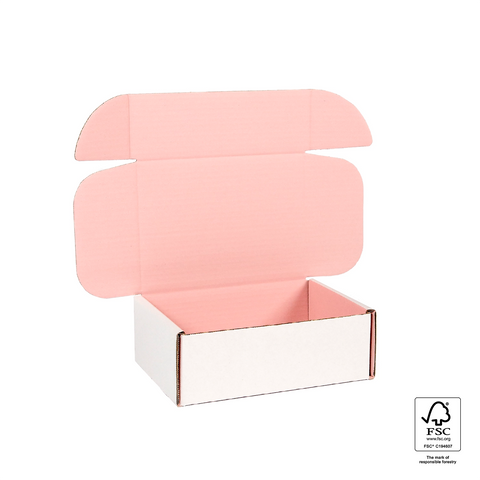 Image of Cardboard box with pink interior on a white background
