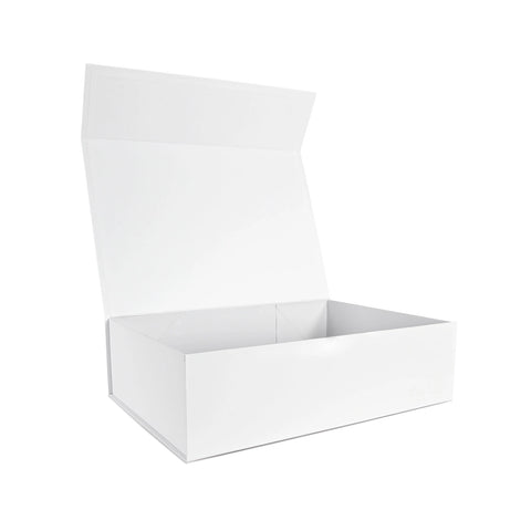 Image of Custom branded large white magnetic gift box showing premium magnetic closure feature