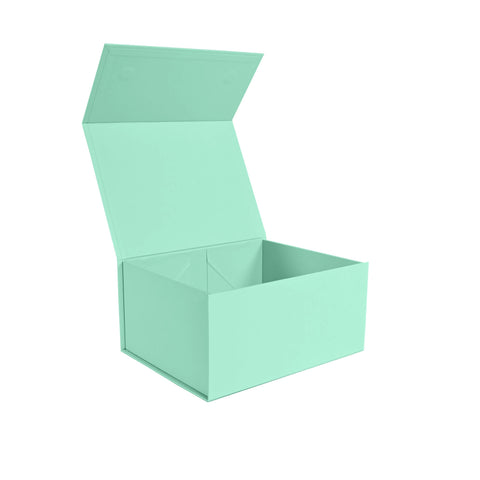 Image of Custom branded medium mint green magnetic gift box showing premium finish and magnetic closure