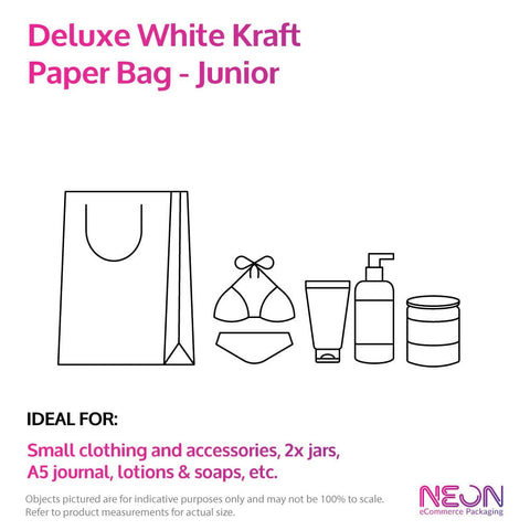 Image of Deluxe White Kraft Paper Bag - Junior Portrait with ideal items to put inside